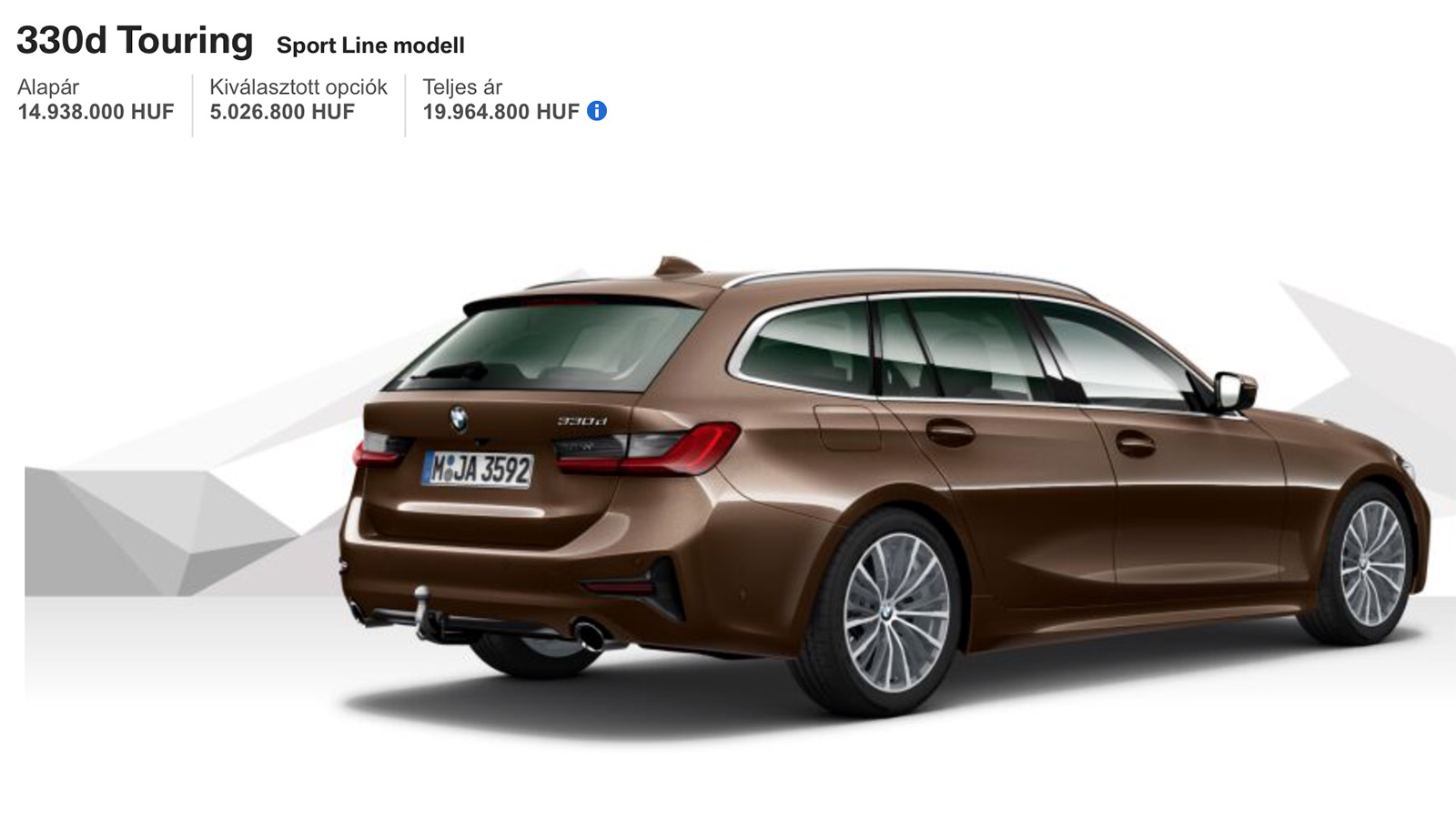 Jézuskának a képen látható 330d Touring konfigurációt mellékeltem, hátsókerékhajtással és önzáró differenciálművel... – hogy ne legyek túl telhetetlen (természetesen ironizálok), 20 millió forint alatt megállítottam